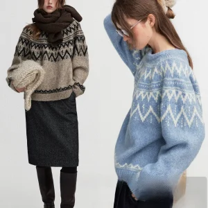 Le Iceland Snow Retro High Alpaca Wool Geometric Knitted round Ne Sweater Women's Loose Fit Long Sve Autumn Winter Top - AliExpress Sweaters&Jumpers