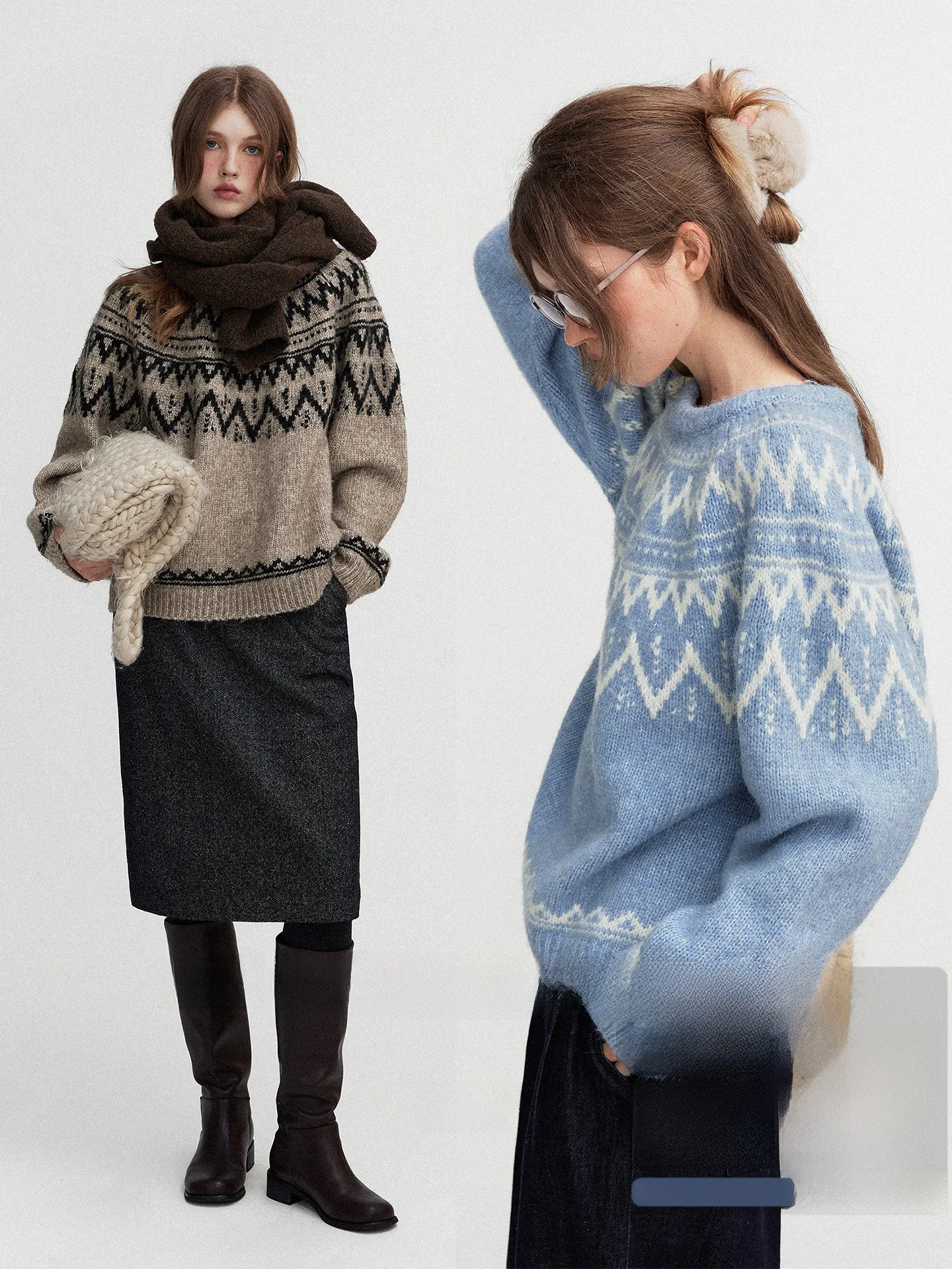 Le Iceland Snow Retro High Alpaca Wool Geometric Knitted round Ne Sweater Women's Loose Fit Long Sve Autumn Winter Top - AliExpress Sweaters&Jumpers