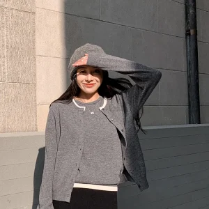 00% Wool Knitted Sweater Vest Set Color Blo Collar Design Two Piece Suite Women's Faion Spring Commute Sle Long Sve - AliExpress Sweaters&Jumpers