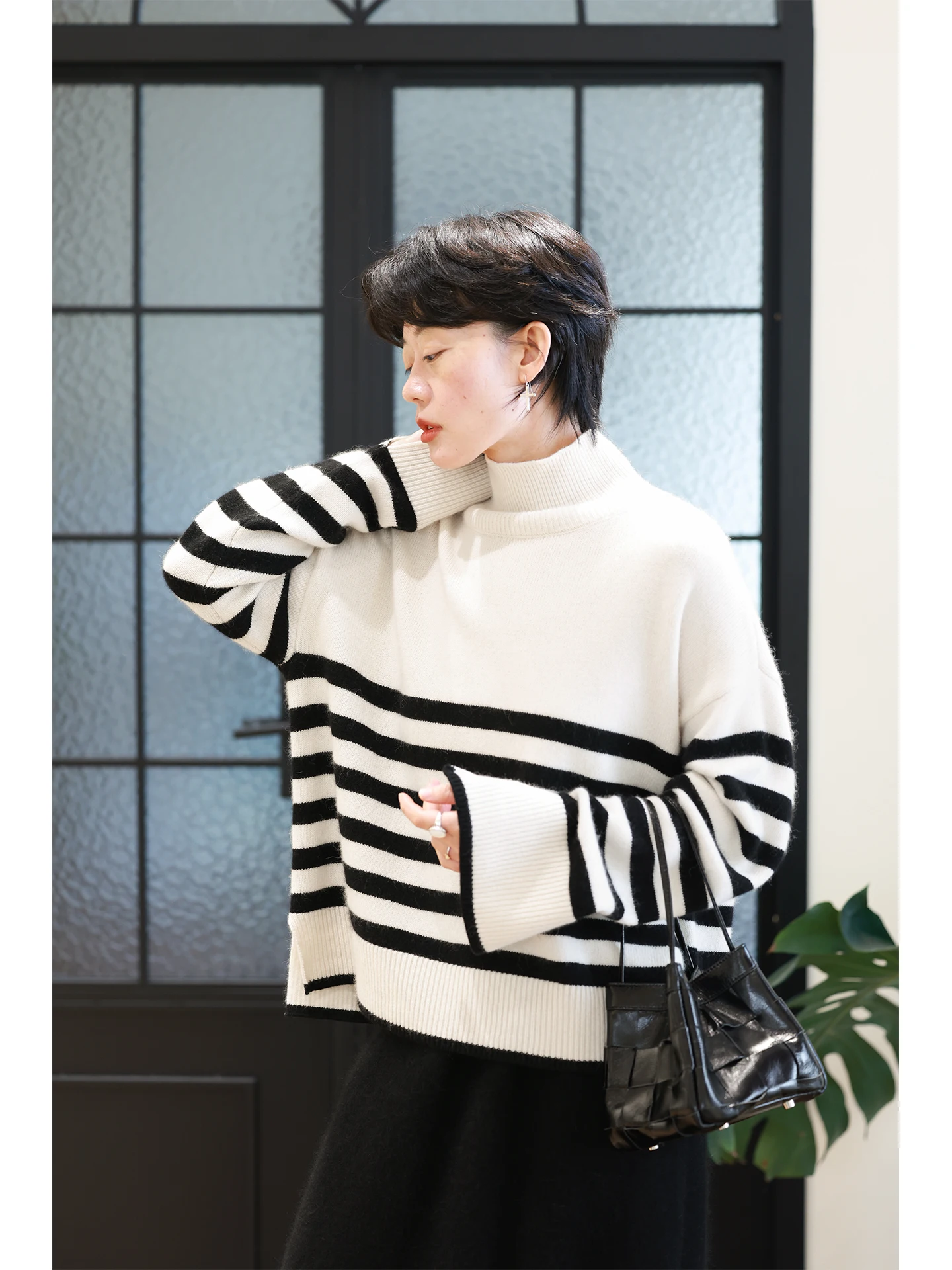 Warm Comfortable Camere Wool Stripe Knit Sweater Women Casual High Collar Loose Fit Bla White Casual Loose Sle Knitted Top - AliExpress Sweaters&Jumpers