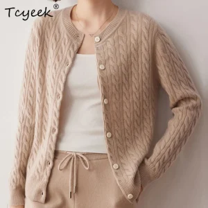 Tcyeek, 35% Cashmere 65% Wool Elegant Sweater, Round Neck Button Up Cardigan, Loose Casual Sweater,2024 Autumn/winter T48917KS - AliExpress Sweaters&Jumpers