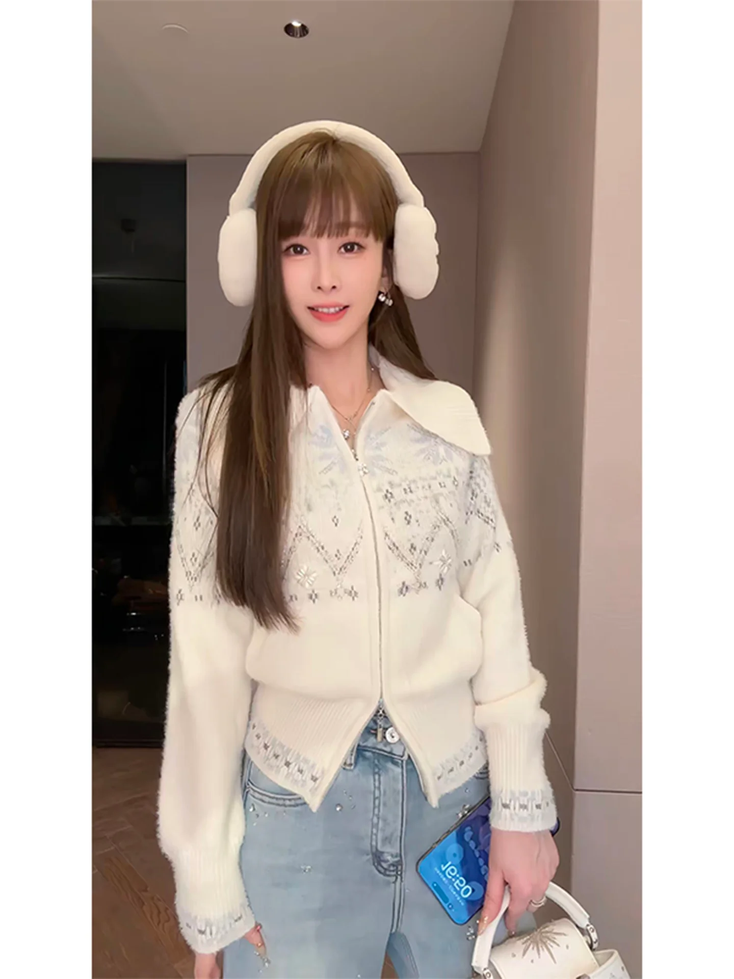 Youlu Luxury Heavyweight Fair Isle Motif Embroidered Open Cardigan Women's Autumn Winter Knitted Jaet with Double Zipper - AliExpress Sweaters&Jumpers