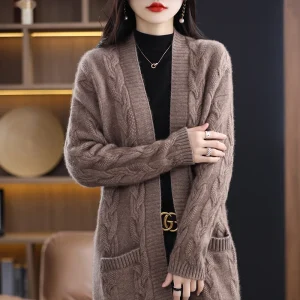Autumn And Winter New Cashmere Cardigan Women's 100% Pure Wool Coat Loose Hooded Long Horn Button Knitted Sweater - AliExpress Sweaters&Jumpers