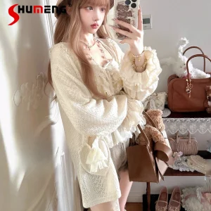 Dailywear Japanese Lolita Style Lace Sweater Easy To Match Knitted Cardigan Beautiful Elegant Sweet Long-sleeves Pocket Knitwear - AliExpress Sweaters&Jumpers
