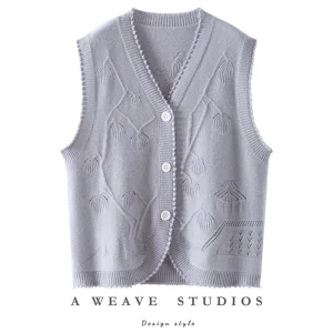 Hollow Out Cashmere Vests Women Cardigan Sweater Jacquard Sleeveless Waistcoat 100% Cashmere Knitwear Vintage Autumn Winter Tops - AliExpress Sweaters&Jumpers
