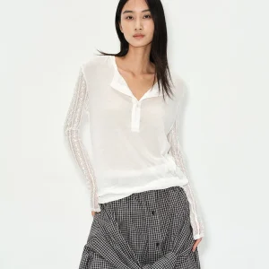 Rollingage Lace Splice Henry Collar Long Sve Knitted Base irt Unique Design Sensation Semi-Transparent Women's Inner Wear - AliExpress Sweaters&Jumpers