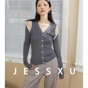 Skin-friendly Woolen Knitted V-ne Sweater Hollow-out Design Casual Inner Wear Bla ey Color Commute Sle Slim Fit Cardigan - AliExpress Sweaters&Jumpers