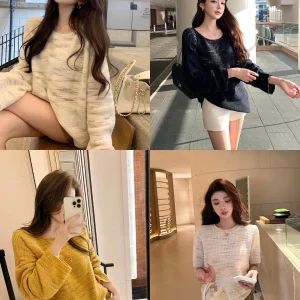 Aurora Soft iny Wool Bamboo Fiber Knitted Long Sve Women's Casual Sle Loose Fit Winter Thin Yarn Glitter Top - AliExpress Sweaters&Jumpers