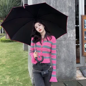 Blue Pink Knitted Open Cardigan with Bell Sves Ribbed Texture And Button Detail Regular Fit Long Sve Office Sle - AliExpress Sweaters&Jumpers