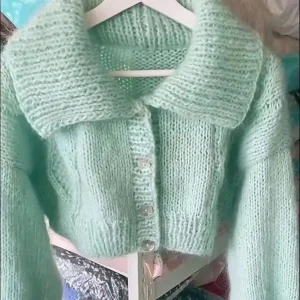 Women's Diamond Plaid Mohair Sweater Large Polo Collar Long Sleeve Pullover Short Fashion, Versatile, Hollow Out, Knitted, 2024 - AliExpress Sweaters&Jumpers