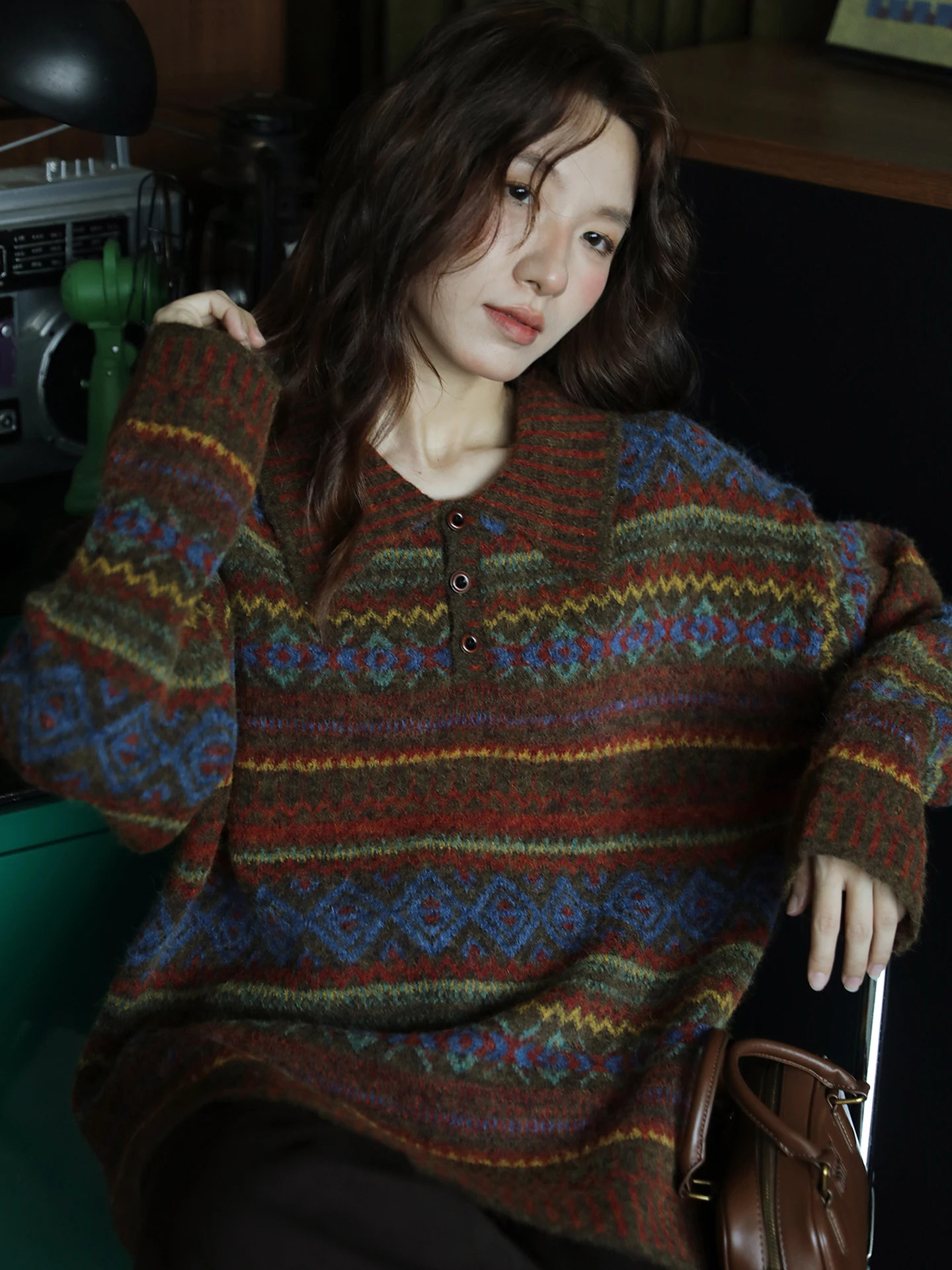 Thiened Woolen Knitted Large Sweater Travel Sle Retro Embroidery Lazy Pattern Women's Autumn Winter Faion Casual Loose Fit - AliExpress Sweaters&Jumpers