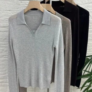 Women's autumn versatile solid color polo neckline silk thin wool sweater - AliExpress Sweaters&Jumpers