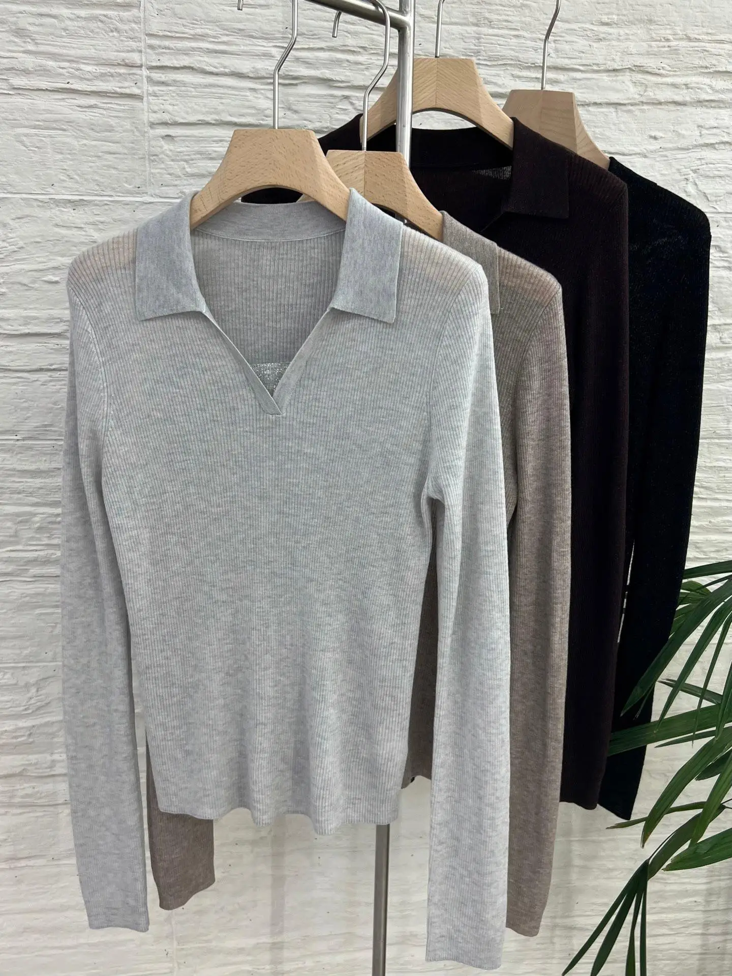 Women's autumn versatile solid color polo neckline silk thin wool sweater - AliExpress Sweaters&Jumpers