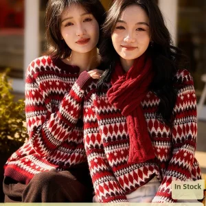 Ferris Island Series Red Bell Knitwear Crt Wool Camere Intarsia Knitted Sweater New Sle Soft Long Sve round Ne Coat - AliExpress Sweaters&Jumpers