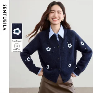 SENTUBILA Women's Cardigan 2026 Autumn O-neck Single Breasted Embroidery Cardigan Long Sleeve Knit Sweater Female Tops W54EB3517 - AliExpress Sweaters&Jumpers