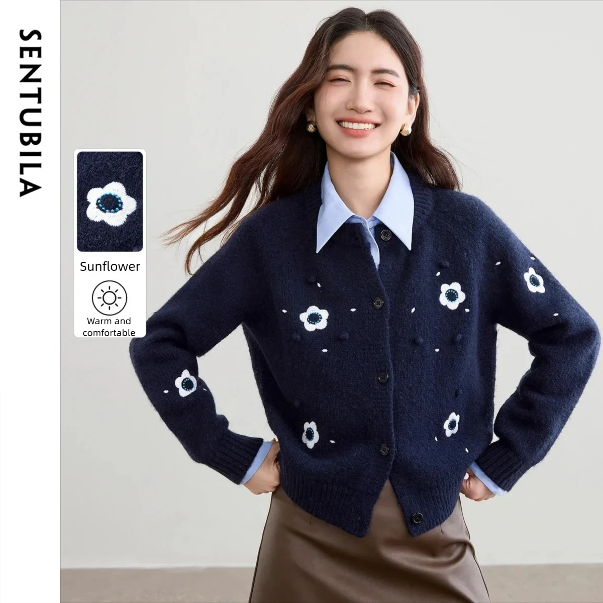 SENTUBILA Women's Cardigan 2026 Autumn O-neck Single Breasted Embroidery Cardigan Long Sleeve Knit Sweater Female Tops W54EB3517 - AliExpress Sweaters&Jumpers