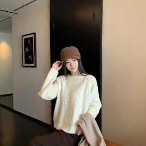 00% Wool Loose Knitted Sweater with Twist Design round Ne Commute Sle Fem Youth Autumn Winter Warm  Color - AliExpress Sweaters&Jumpers