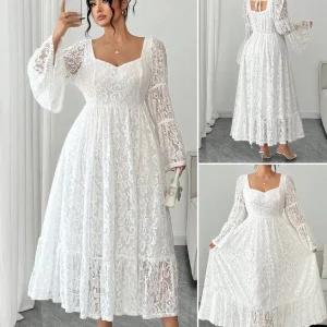 Women's Lace Square Neck Flare Sleeve Maxi Dress for Elegant Occasions - AliExpress Sweaters&Jumpers