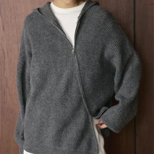 HanOrange 2025 Winter Simple Design with Diagonal Zipper Hooded Sweater Women Silhouette Loose Comfortable Top White/Dark Gray - AliExpress Sweaters&Jumpers