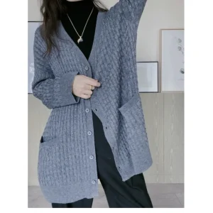 Your own noble Nordic lazy style V-neck Fried Dough Twists medium long loose cardigan thin wool coat - AliExpress Sweaters&Jumpers