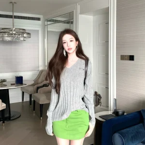 Loose Fit Women's Woolen Striped Knitwear V-Ne Long Sve Casual Sle Base Layer T-irt Spring Season Faion Trend - AliExpress Sweaters&Jumpers