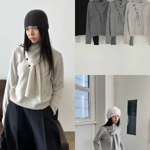 Detachable Scarf Collar Knitted Sweater Women's Design Sensation Two-Piece Knitwear Soft Comfortable Long Sve round Ne - AliExpress Sweaters&Jumpers