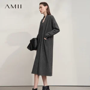 AMII Cardigan For Women 2025 Autumn New Versatile Shoulder Long Sleeve Women's Sweater Loose Long Knitted Top Female 12553086 - AliExpress Sweaters&Jumpers