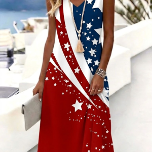 Women America Flag Summer Dress V Neck Sleeveless Tank A-Line Dress, Dresses, color:As Picture|size:4XL, catalog Noracora shop