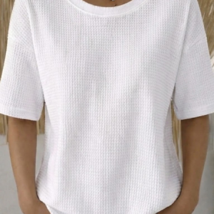 Casual Plain Crew Neck Short Sleeve T-shirt, T-shirts, color:White|size:5XL, catalog Noracora shop