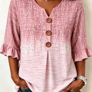 V Neck Half Sleeve Leaf Regular Micro-Elasticity Regular Fit Blouse For Women, Blouses, color:Light Pink|size:5XL, catalog Noracora shop