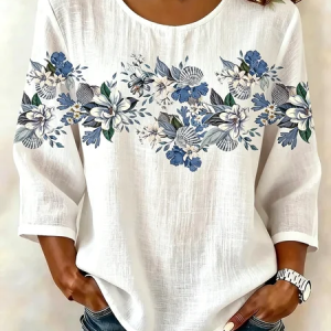 Crew Neck Half Sleeve 3D Printing Lightweight Loose Shirt For Women, Blouses, color:White|size:5XL, catalog Noracora shop
