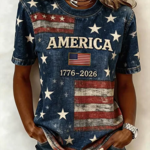 Casual Independence Day (Flag) Crew Neck Short Sleeve T-shirt, T-shirts, color:Navyblue|size:XXL, catalog Noracora shop