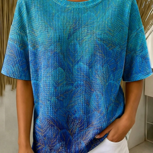 Casual Abstract Crew Neck Short Sleeve T-shirt, T-shirts, color:Blue|size:5XL, catalog Noracora shop
