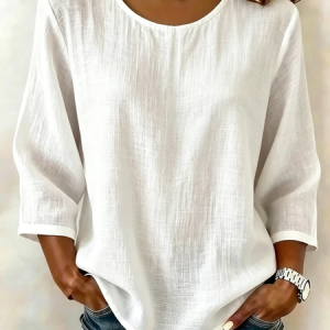 Crew Neck Half Sleeve Plain Lightweight Loose Shirt For Women, Blouses, color:White|size:5XL, catalog Noracora shop