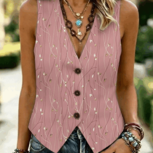 Leaf V Neck Regular Fit Elegant Vest, Vest, color:Light Pink|size:4XL, catalog Noracora shop