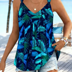 Casual V Neck Tropical Tank Top, Tanks & Camis, color:As Picture|size:4XL, catalog Noracora shop