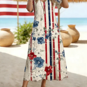 Women Striped Summer Dress V Neck Short Sleeve T-Shirt Dress A-Line Dress, Dresses, color:As Picture|size:4XL, catalog Noracora shop