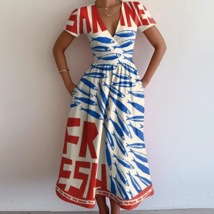 Women Marine Life Summer Dress V Neck Short Sleeve A-Line Dress, Dresses, color:As Picture|size:4XL, catalog Noracora shop
