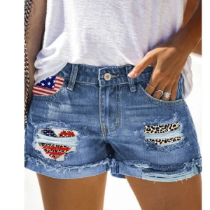 American Flag Denim  Straight Leg Button Fly  Going Out Cauual Shorts, Denim Shorts, color:Light Blue|size:3XL, catalog Noracora shop
