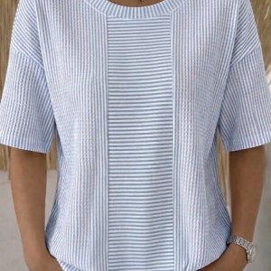 Casual Striped Crew Neck Short Sleeve T-shirt, T-shirts, color:Blue|size:5XL, catalog Noracora shop