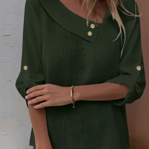 Asymmetrical Long Sleeve Plain Regular Regular Fit Blouse For Women, Blouses, color:Dark Green|size:XXL, catalog Noracora shop