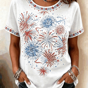 Vintage Floral Crew Neck Short Sleeve T-shirt, T-shirts, color:White|size:4XL, catalog Noracora shop
