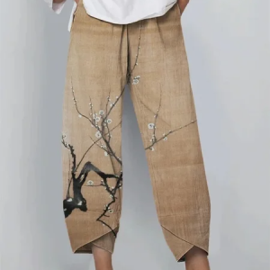 Women Floral Capris Pants Vintage Summer Trousers, Pants, color:Khaki|size:5XL, catalog Noracora shop