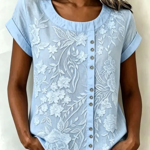 Crew Neck Short Sleeve 3D Printing Regular Loose Blouse For Women, Blouses, color:Sky Blue|size:5XL, catalog Noracora shop
