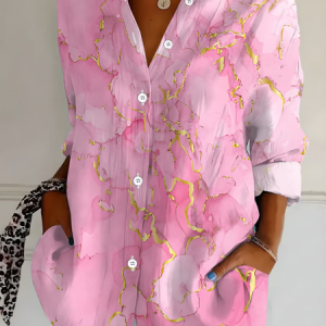 Shirt Collar Regular Sleeve Long Sleeve Abstract Buckle Regular Loose Button Up Shirt Shirt For Women, Shirts, color:Pink|size:5XL, catalog Noracora shop