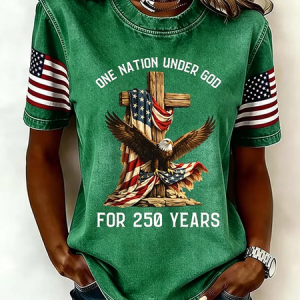 Casual Independence Day (Flag) Crew Neck Short Sleeve T-shirt, T-shirts, color:Green|size:XXL, catalog Noracora shop