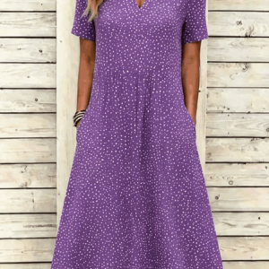 Women Abstract Polka Dots Summer Dress Short Sleeve A-Line Dress, Dresses, color:Purple|size:4XL, catalog Noracora shop
