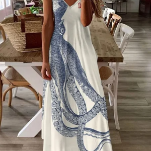 Women Marine Life Summer Dress V Neck Sleeveless Slip Dress X-Line Dress, Dresses, color:White|size:5XL, catalog Noracora shop