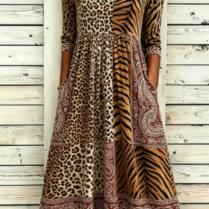 Women Leopard Summer Dress Half Sleeve A-Line Dress, Dresses, color:Brown|size:4XL, catalog Noracora shop