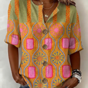 Stand Collar Long Sleeve Abstract Graphic Regular Loose Shirt For Women, Shirts, color:As Picture|size:5XL, catalog Noracora shop